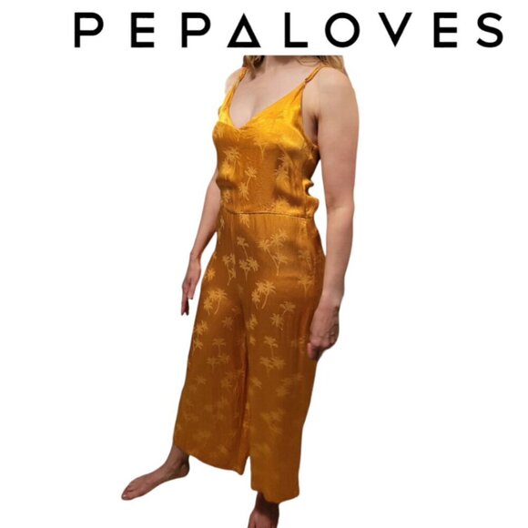 Golden Palm Print Sleeveless Jumpsuit Pepaloves size S - Picture 1 of 13
